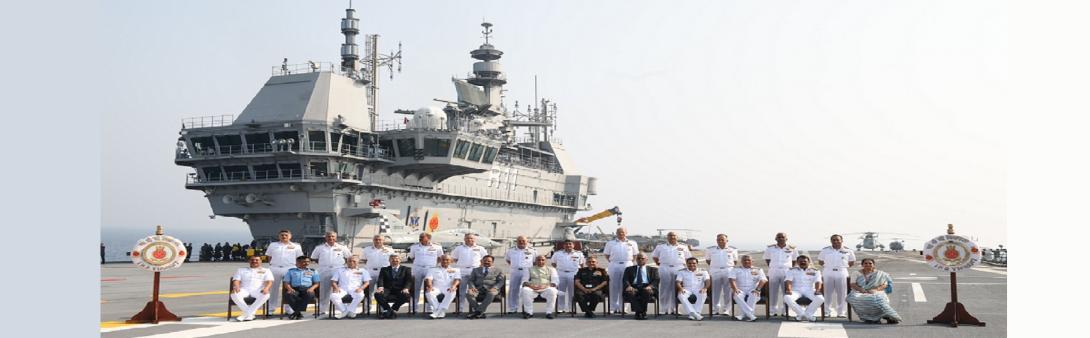 Glimpses of Naval Commanders’ Conference, addressed by Raksha Mantri Shri Rajnath Singh, aboard India’s first aircraft carrier INS Vikrant on March 06, 2023. Also seen are Raksha Rajya Mantri Shri Ajay Bhatt, Chief of Defence Staff General Anil Chauhan, 