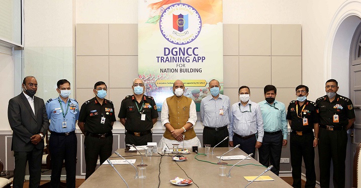 Raksha Mantri Shri Rajnath Singh launched the Directorate General National Cadet Corps (DGNCC) Mobile Training App for online training of NCC cadets, in New Delhi on Thursday, August 27, 2020