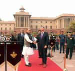Raksha Mantri Shri Rajnath Singh receiving Australian Deputy Prime Minister & Minister for Defence Mr Richard Marles at South Block Lawns in New Delhi on November 20, 2023.
