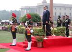 Australian Deputy Prime Minister & Minister for Defence Mr Richard Marles inspecting the Tri-Service Guard of Honour at South Block Lawns in New Delhi on November 20, 2023.