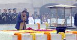 Raksha Rajya Mantri Shri Ajay Bhatt paying floral tributes at the Gandhi Smriti in New Delhi on the occasion of Martyrs’ Day on January 30, 2024.