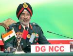 DG NCC Lt Gen Gurbirpal Singh briefing media at Republic Day Camp 2024 at Delhi Cantt.