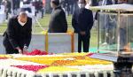 Defence Secretary Dr Ajay Kumar paying floral tributes at the Samadhi of Mahatma Gandhi on the occasion of Martyrs Day at Rajghat in Delhi on January 30 2022.