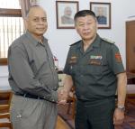Defence Secretary Dr Ajay Kumar meeting withDeputy Defence Minister of KyrgyzstanMr AkylbekIbraevin New Delhi on March 31, 2022.
