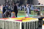 Chief of the Air Staff Air Marshal VR Chaudharipaying floral tributes at the Samadhi of Mahatma Gandhi, on the occasion of Martyrs Day at Rajghat in Delhi on January 30 2022