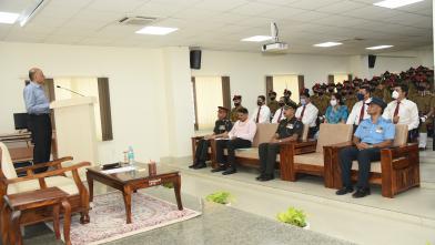 Defence Secretary Dr Ajay Kumar addressing the students at Sainik School Jhunjhunu in Rajasthan on April 08, 2022.